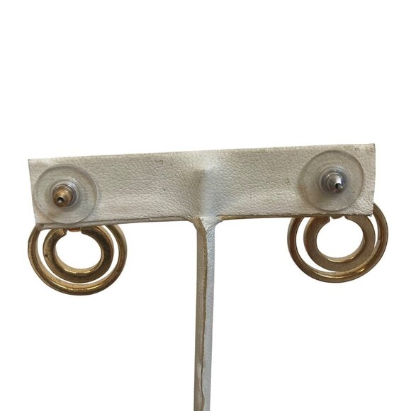 Gold Tone Circle Pendant Necklace Earring Set Rhinestone Inlay 24" S Chain - Picture 8 of 9